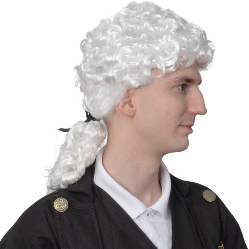 Skeleteen George Washington White Rubber Wig - Historical Colonial Powdered Wig with Ponytail Costume Accessory for Adults and Children - Image 1